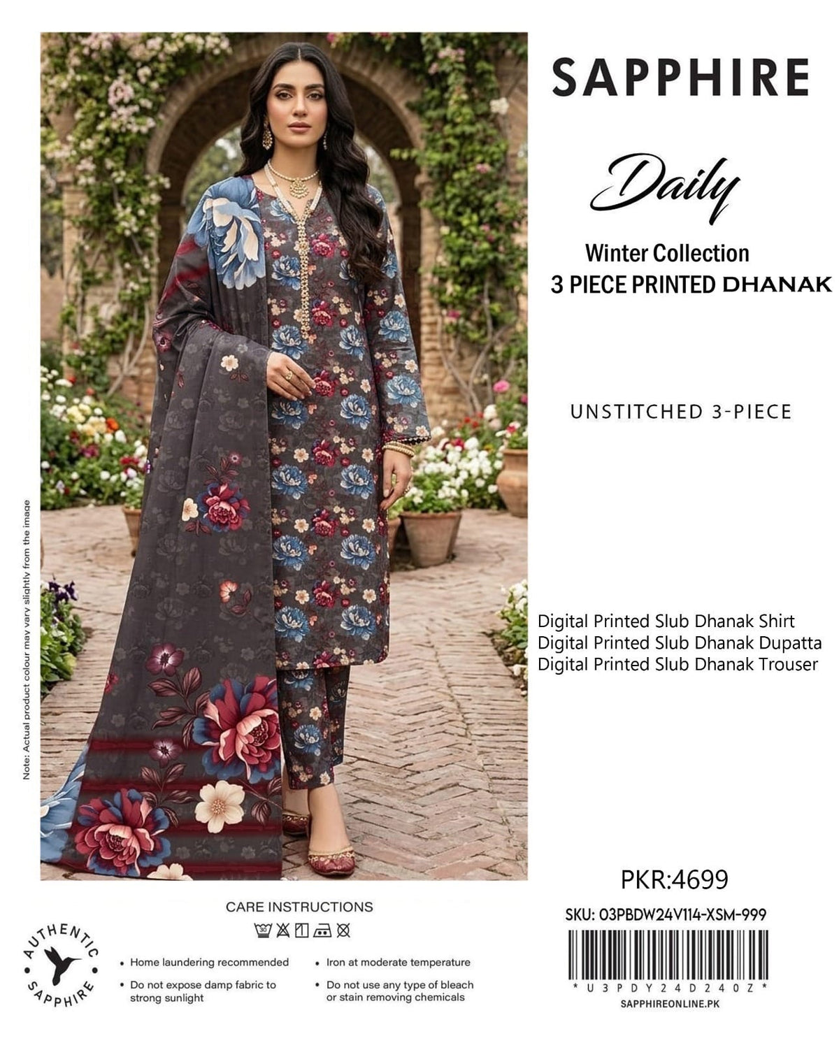Sapphire Slub Dhanak 3-Piece Unstitched Ladies Suit – Premium Winter Collection