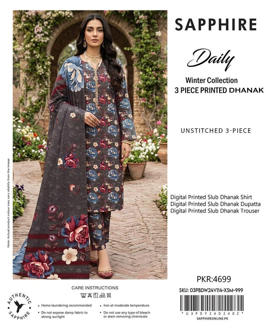 Sapphire Slub Dhanak 3-Piece Unstitched Ladies Suit – Premium Winter Collection
