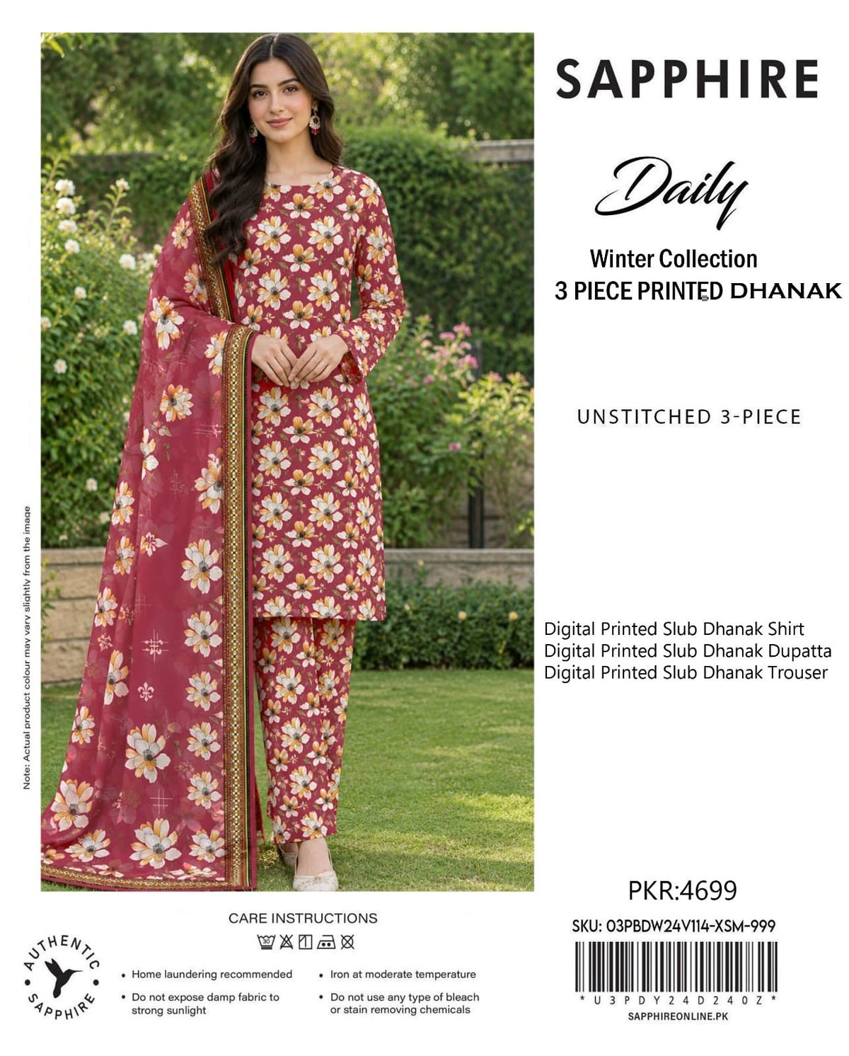 Sapphire Slub Dhanak 3-Piece Unstitched Ladies Suit – Premium Winter Collection (Copy)