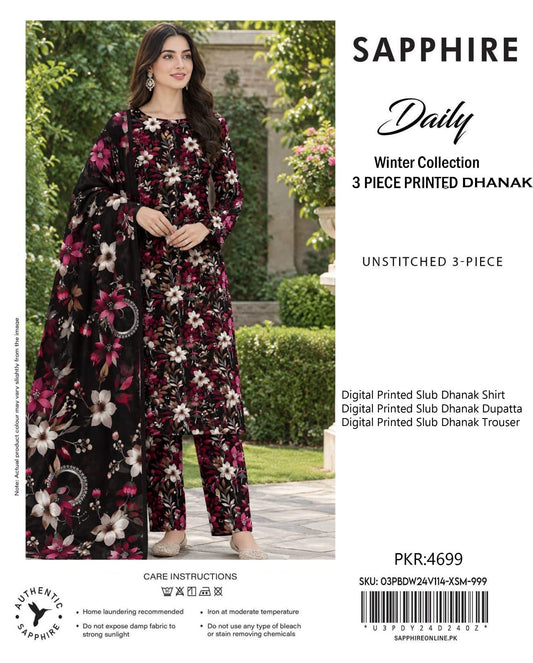 Sapphire Slub Dhanak 3-Piece Unstitched Ladies Suit – Premium Winter Collection (Copy)